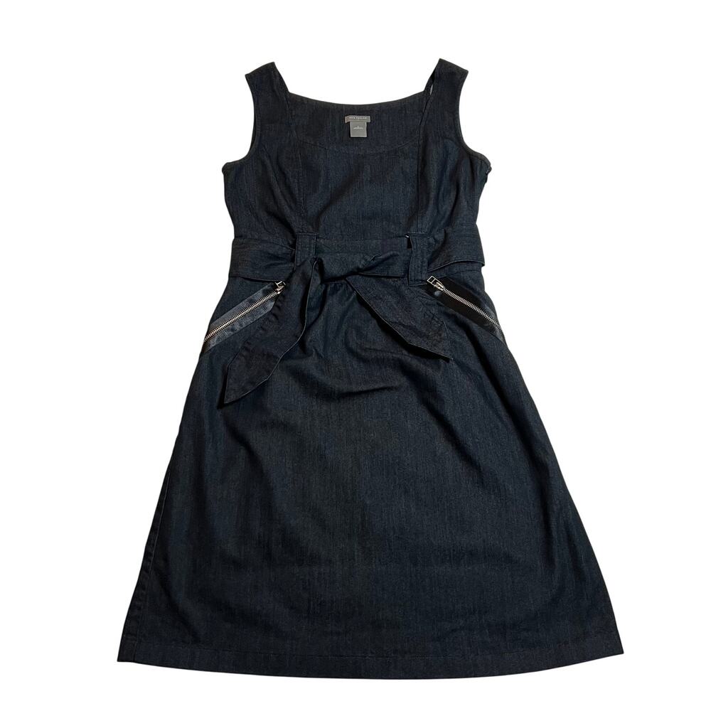 Ann Taylor Sleeveless Denim Dress w/ Waist Tie Size 2 Knee Length Casual Office